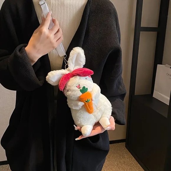 Plush White Bunny Rabbit Crossbody Purse Handbag - Picture 3 of 6